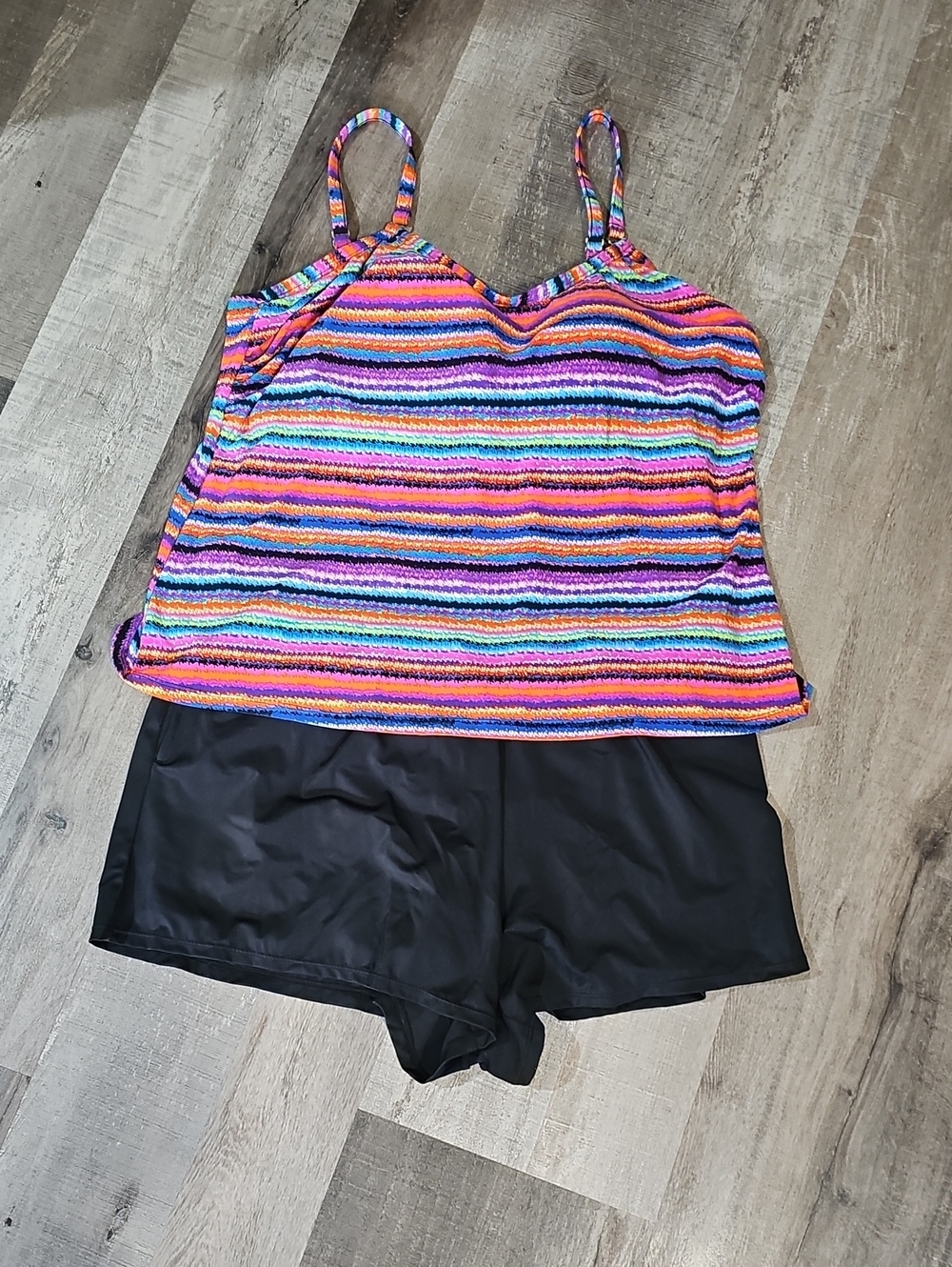 Trimshaper Multicolor Striped Tankini One-Piece Swim Set (B)